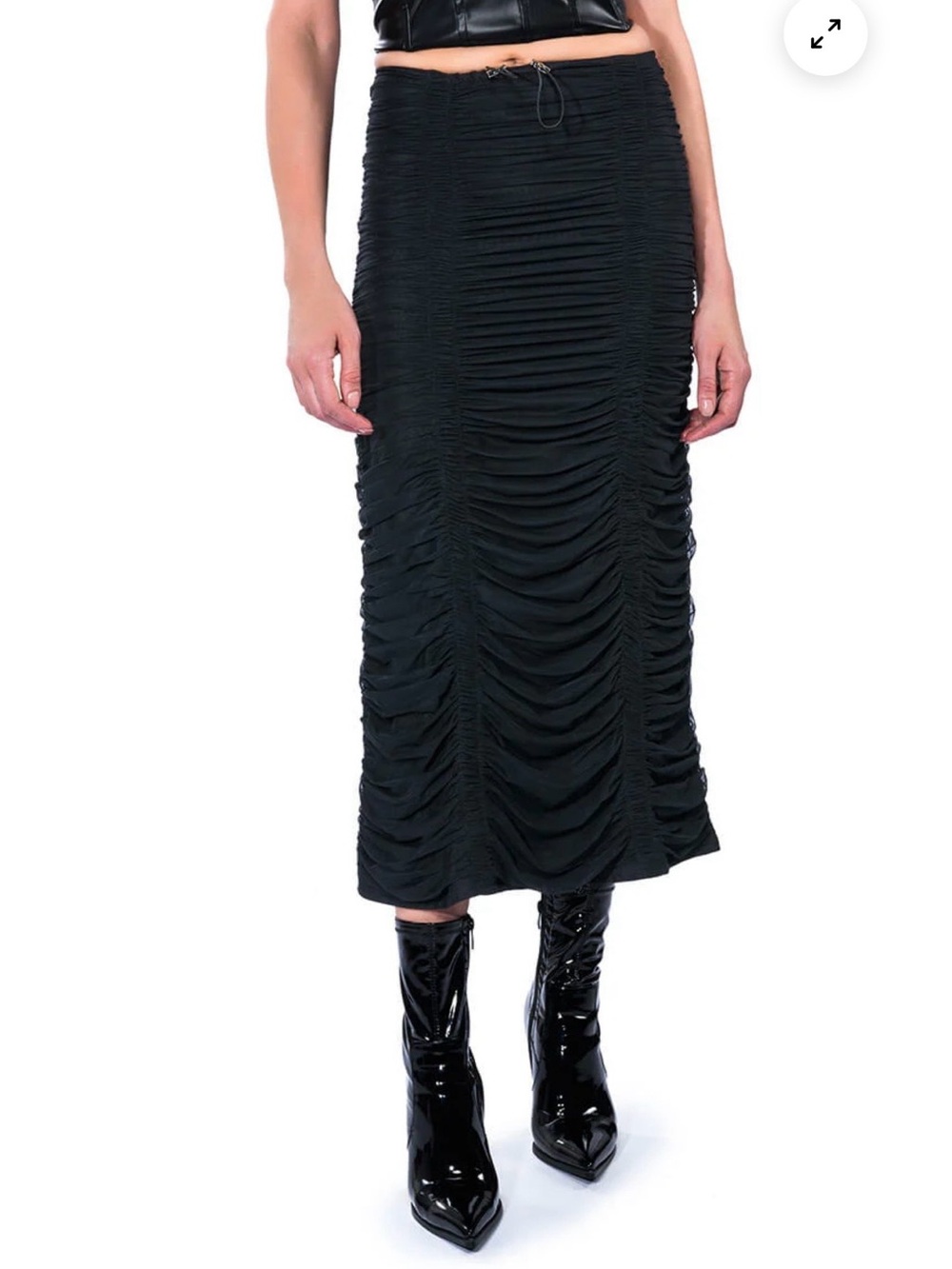 AKIRA Whimsigoth Ruched Mesh Maxi Skirt Black Witchy Goth Drawstring XL